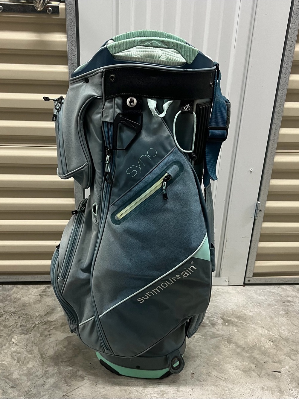 Sun Mountain Sync Cart Bag Mint Green Blue 15 Way Pockets Used